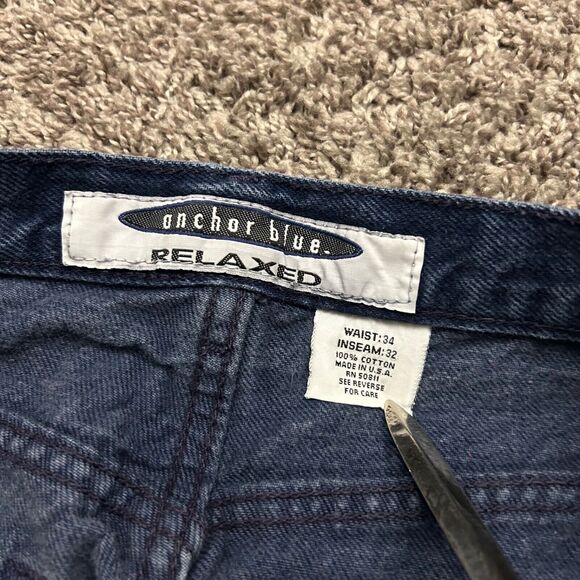 Vintage Anchor Blue Baggy Jeans Relaxed Fit y2k Pants Dark Blue 33x28 - Picture 2 of 9